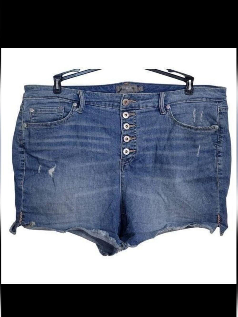 Torrid Feel the Fit Distressed Denim Button Up Shorts Sz 18 4.5" Inseam